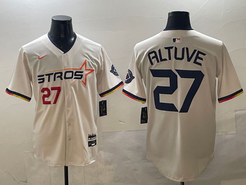 Men Houston Astros 27 Altuve Cream Three generations Joint Name 2025 Nike MLB Jersey style 9
